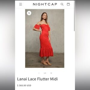 Lanai Lace Flutter Midi Dress in Red-